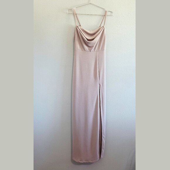 Birdy Grey Ash Crepe Bridesmaid Long Maxi Dress in Taupe Size XS ****Altered Hem - Picture 3 of 8